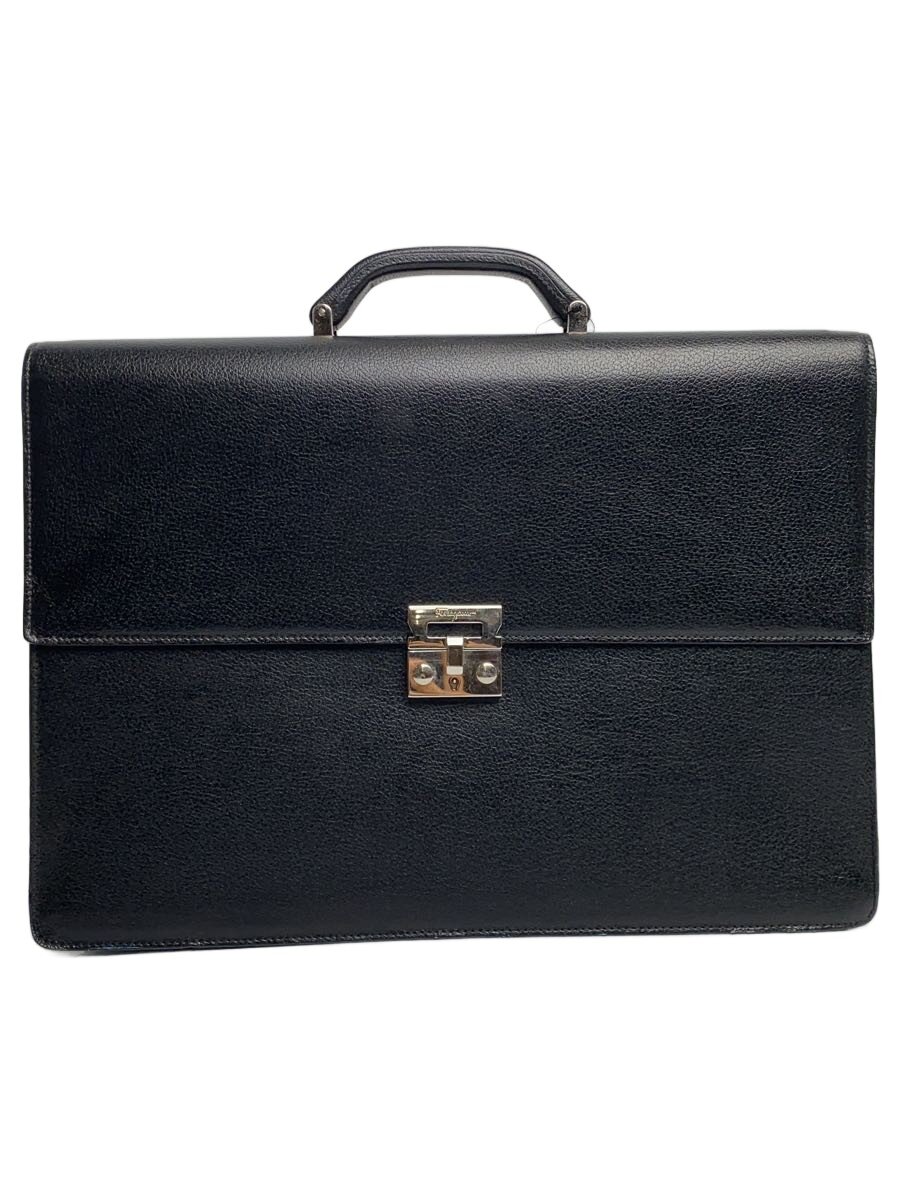FERRAGAMO - 【中古】Salvatore Ferragamo◆ブリーフケース/レザー/ブラック/無地【バッグ】