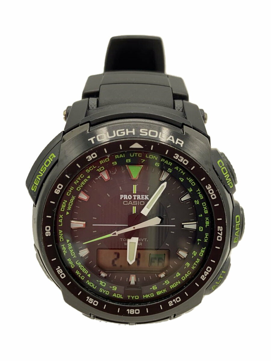 【中古】CASIO◆ソーラー腕時計・PROTREK/デジアナ/--/BLK/BLK【服飾雑貨他】
