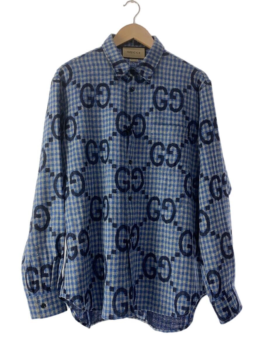 【中古】GUCCI◆長袖シャツ/46/ウール/BLU/770438 zaobm【メンズウェア】