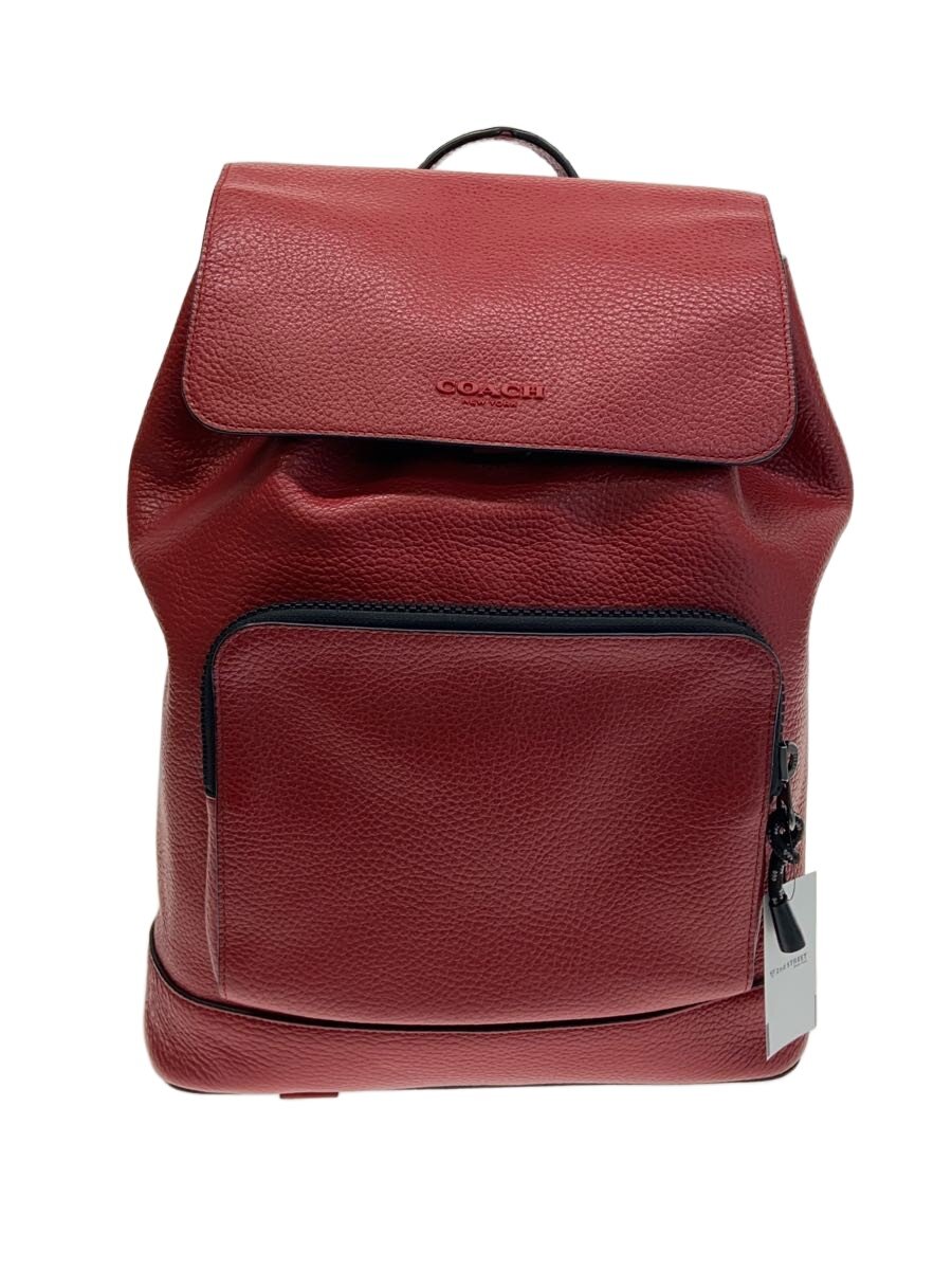 【中古】COACH◆TURNER BACKPACK/レザー/RED/無地/C1280【バッグ】