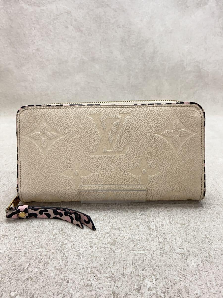 【中古】LOUIS VUITTON◆ジッピー・ウォレット_ワイルドアットハート_GRY/レザー/CRM/レディース【服飾雑貨他】
