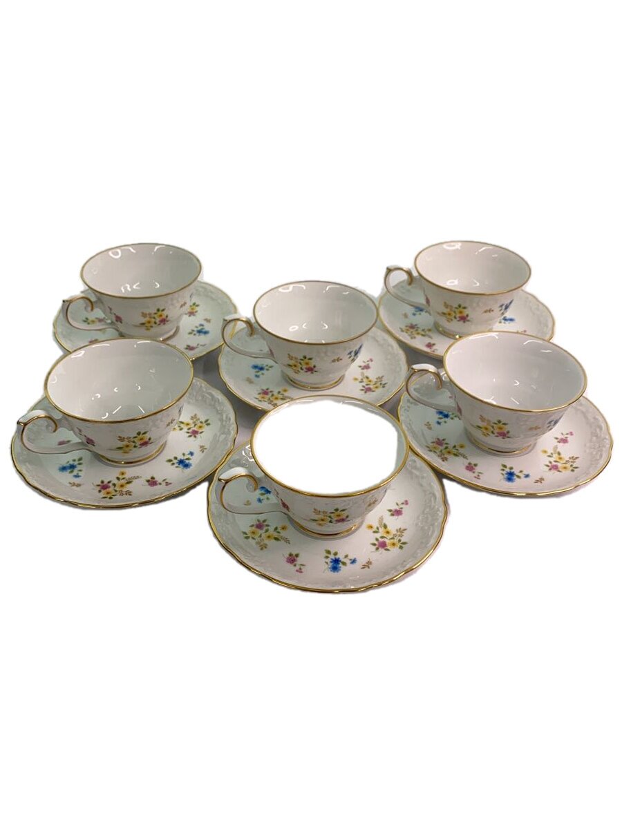【中古】Noritake◆カップ&ソーサー/6点セット/WHT/散らし花【キッチン用品】