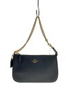 【中古】COACH◆ポーチ_ペブルド_オールレザー/レザー/BLK【バッグ】