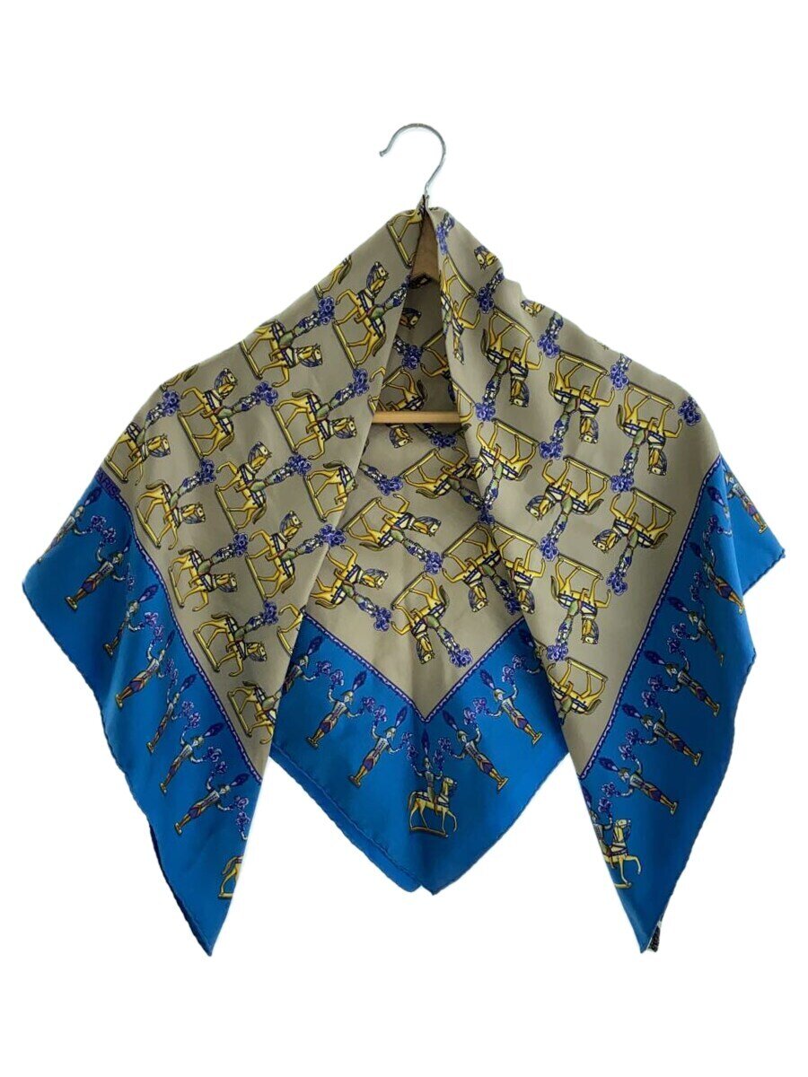 【中古】HERMES◆スカーフ/シルク/BLU/レディース【服飾雑貨他】