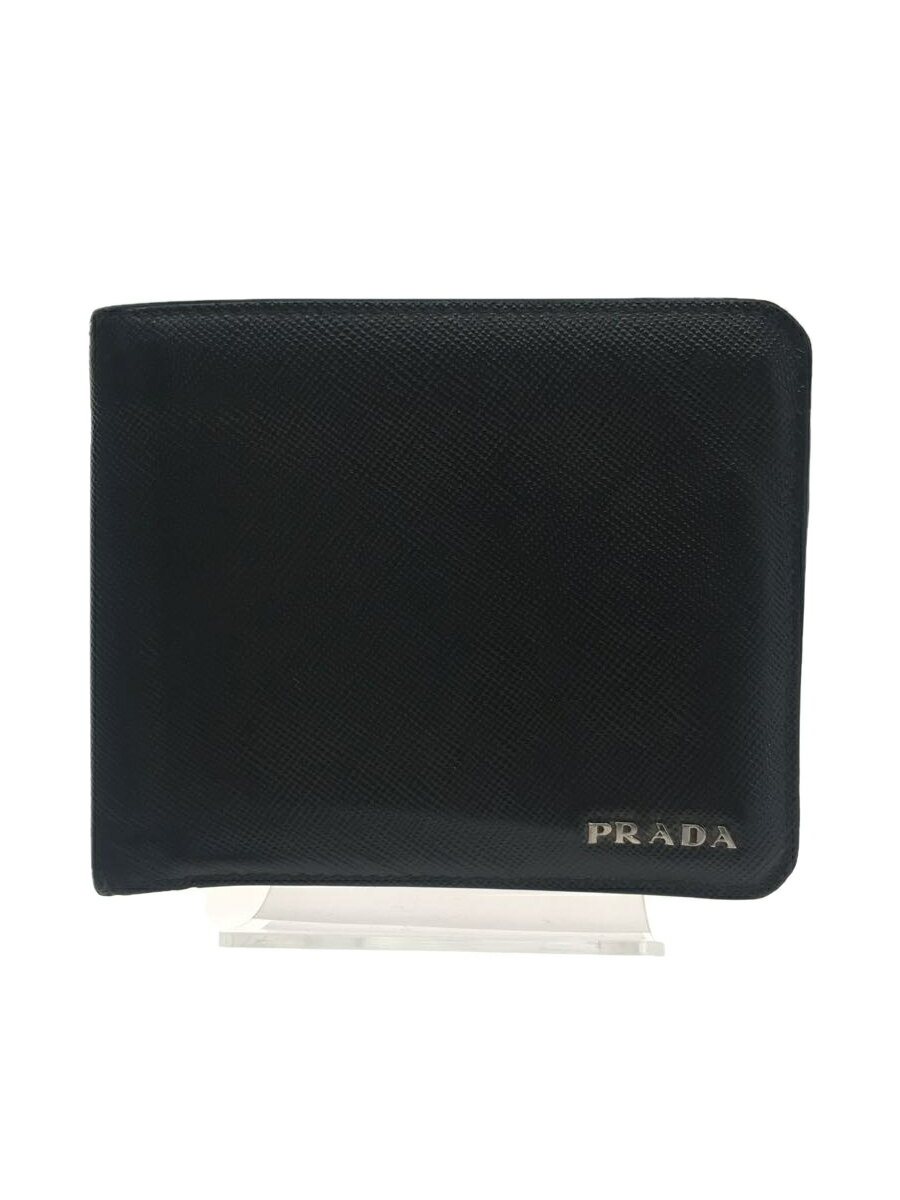 【中古】PRADA◆2つ折り財布/--/BLK/無地/メンズ【服飾雑貨他】