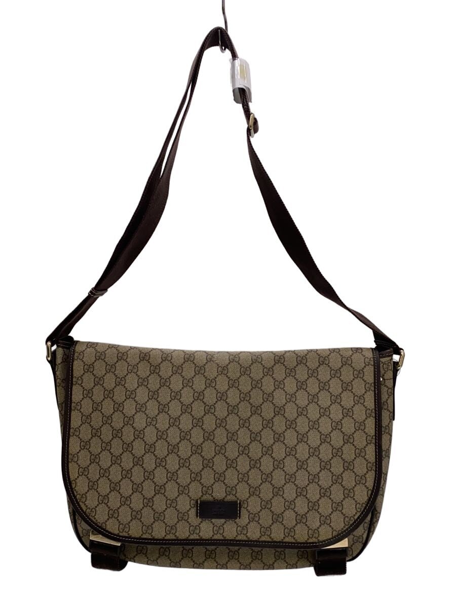 【中古】GUCCI◆GGプラス_メッセンジャーバッグ/PVC/ブラウン/茶/変色有/201725 KGDIX 4075【バッグ】