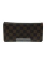 【中古】LOUIS VUITTON◆ポルト・フォイユ・ブラザ_ダミエ・エベヌ_BRW/PVC/ブラウン/総柄/メンズ【服飾雑貨他】