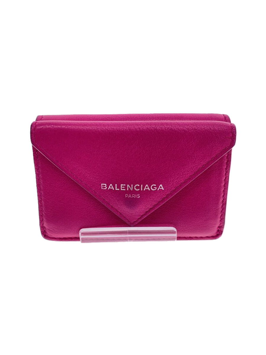 【中古】BALENCIAGA◆PAPER TINY/2つ折り財布/レザー/PNK/無地/レディース/391446【服飾雑貨他】