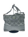 【中古】COACH◆ファイル・ショルダーバッグ_シグネチャー_ストライプ_シルバーレザー/キャンバス/ブルー/総柄【バッグ】(4)