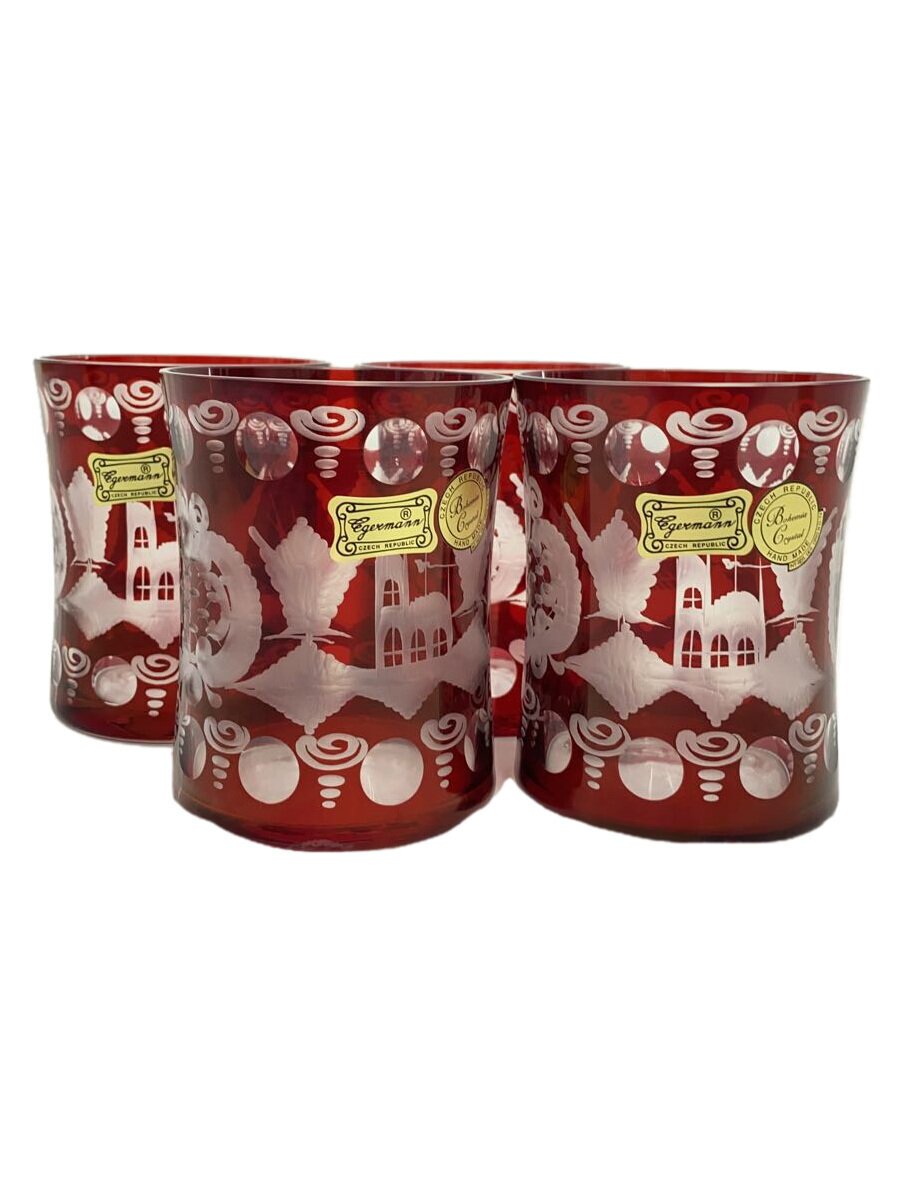 【中古】BOHEMIA GLASS(Crystal)◆グラス/4点セット/RED【キッチン用品】