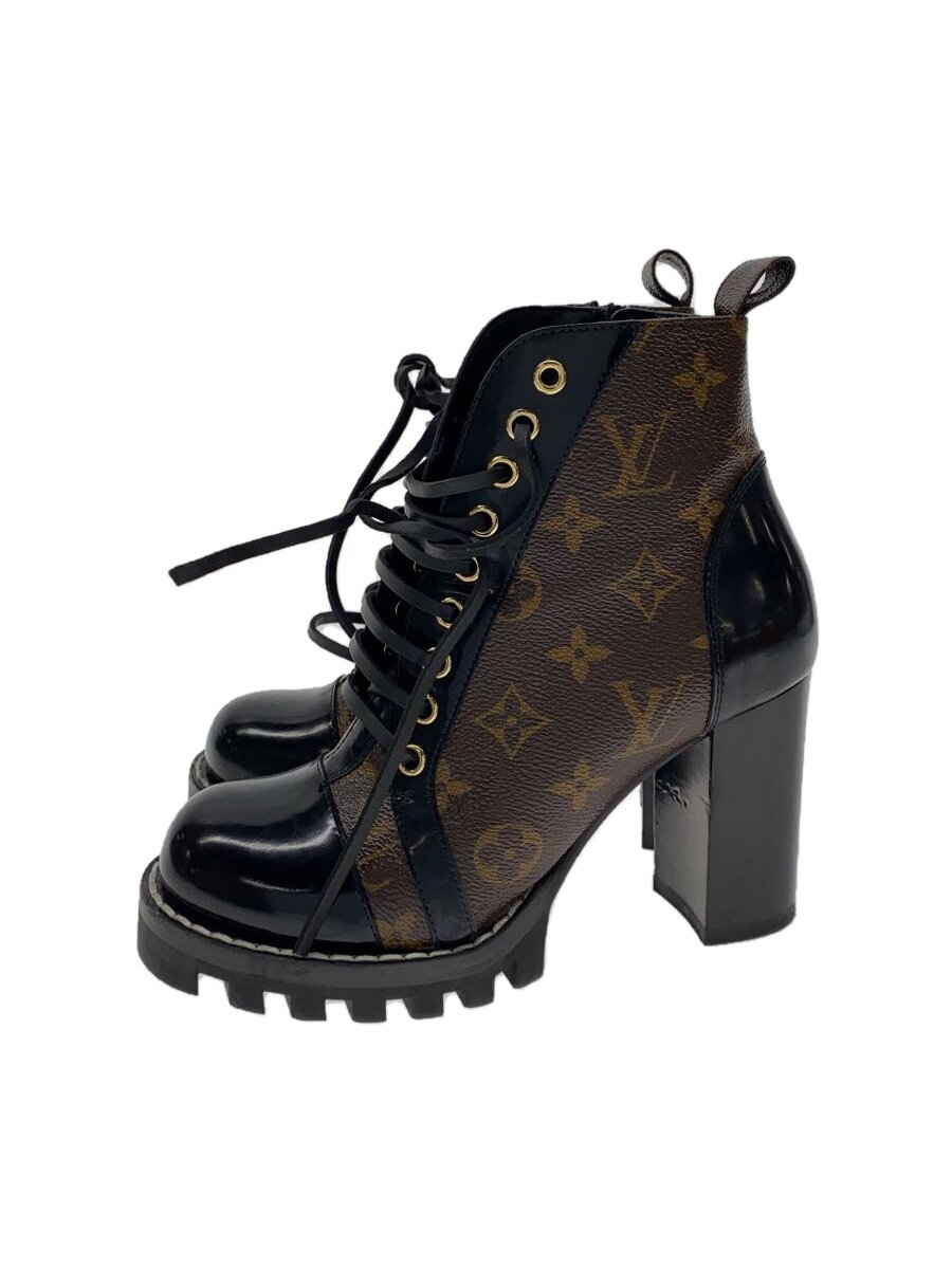 【中古】LOUIS VUITTON◆ショートブーツ/スタートレイル・ラインアンクルパンツ/36/BLK/スタートレイル/キャンバス【シューズ】