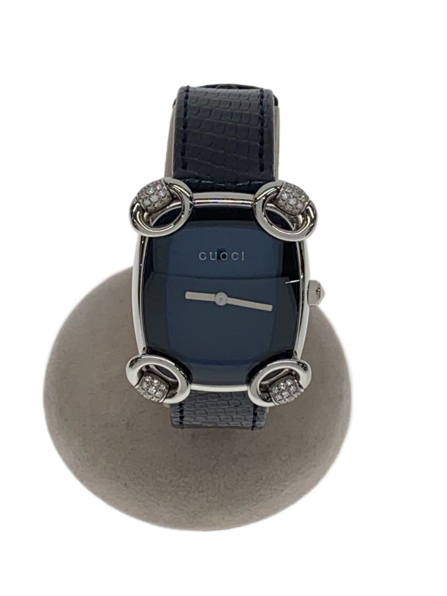 【中古】GUCCI◆クォーツ腕時計/アナログ/レザー/BLK/BLK/SS/117.5【服飾雑貨他】