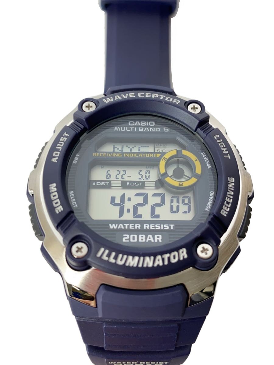 【中古】CASIO◆クォーツ腕時計_WAVE CEPTOR/デジタル/ラバー/NVY/NVY//【服飾雑貨他】