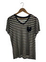 【中古】BURBERRY BLACK LABEL◆Tシャツ/2/リネン/WHT/ボーダー【メンズウェア】