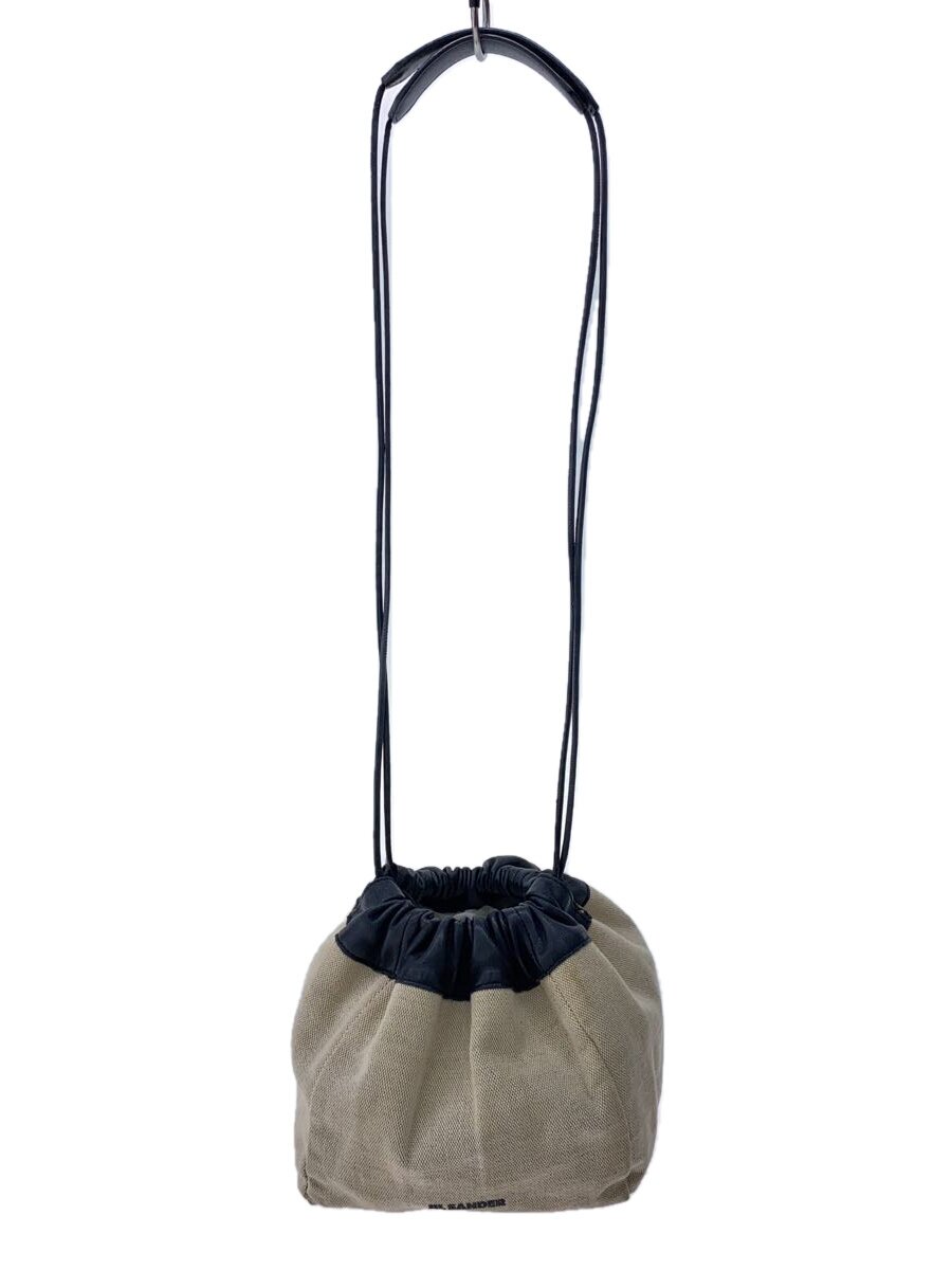 JIL SANDER◆DUMPLING/バッグ/レザー/BLK/キャンパス側汚れ有/レザー側傷、劣化