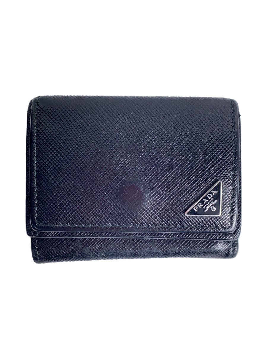 【中古】PRADA◆3ツ折サイフ/レザー/BLK/メンズ【服飾雑貨他】