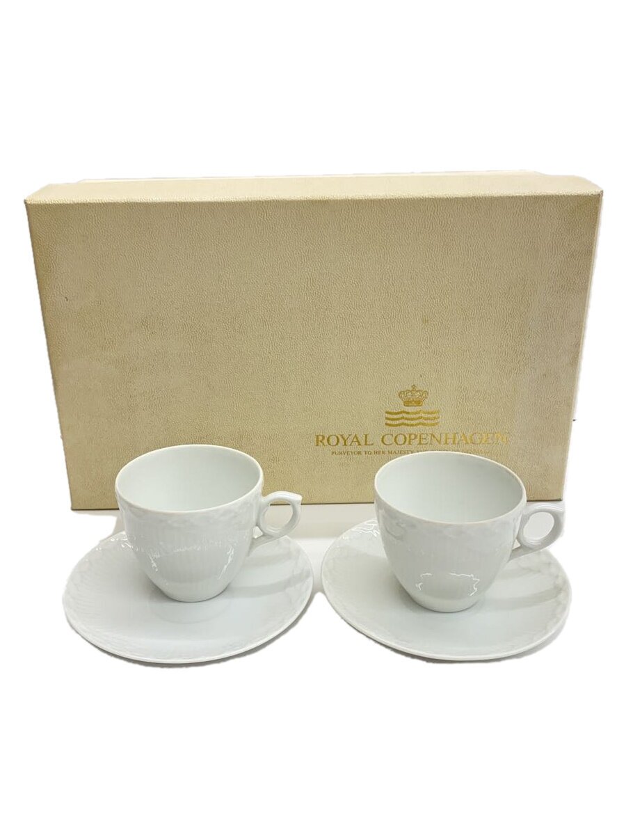 【中古】ROYAL COPENHAGEN◆ホワイトフルーテッド ハーフレース/デミタスカップ&ソーサー/2客/【キッチン用品】