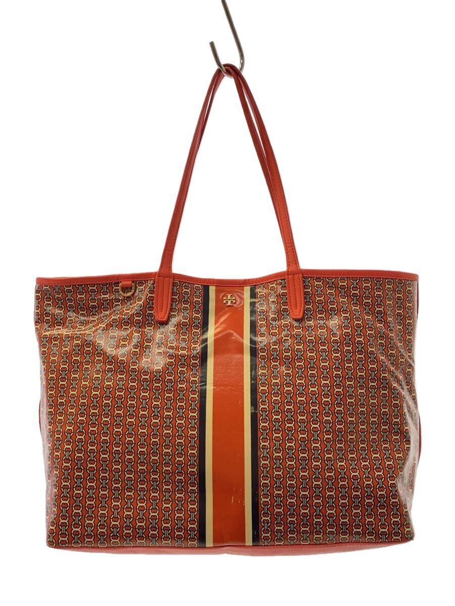 【中古】TORY BURCH◆トートバッグ/PVC/RED/総柄/スレ有【バッグ】