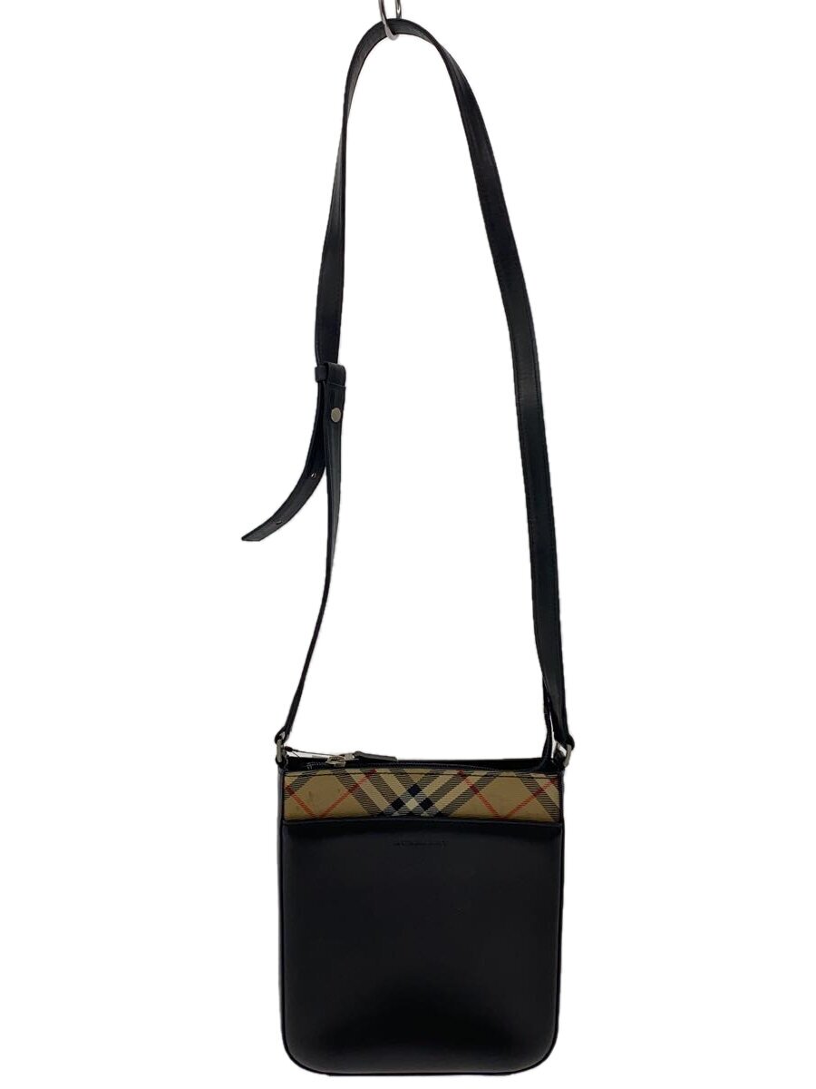 BURBERRY - 【中古】BURBERRY◆ショルダーバッグ/レザー/BLK/傷有//【バッグ】