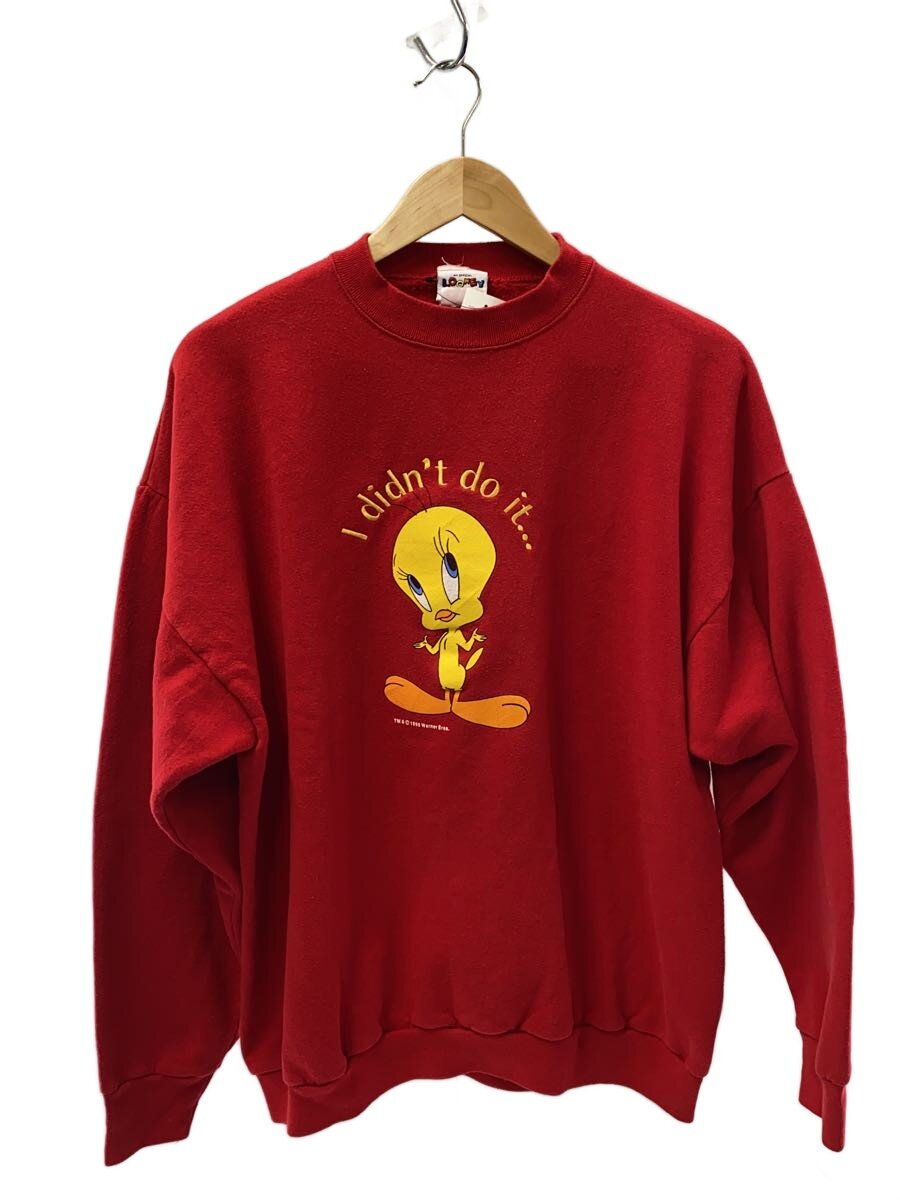 運動外衣 - 【中古】LOONEY TUNES◆スウェット/XL/コットン/RED/プリント/96年/90s【メンズウェア】