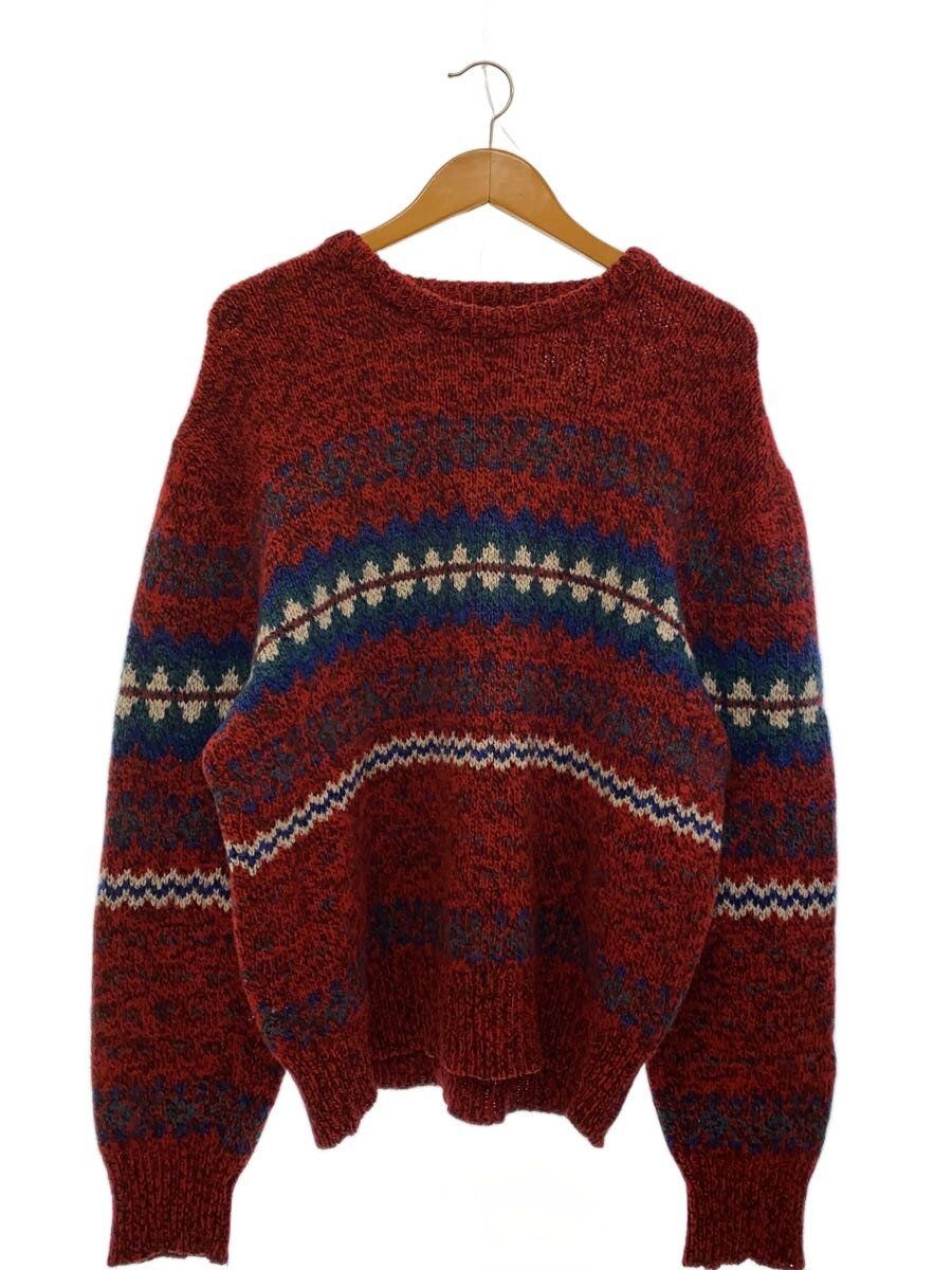 【中古】ENVIRONMENTAL CLOTHING CO/ニット・セーター(厚手)/レッド/総柄/USA製【メンズウェア】