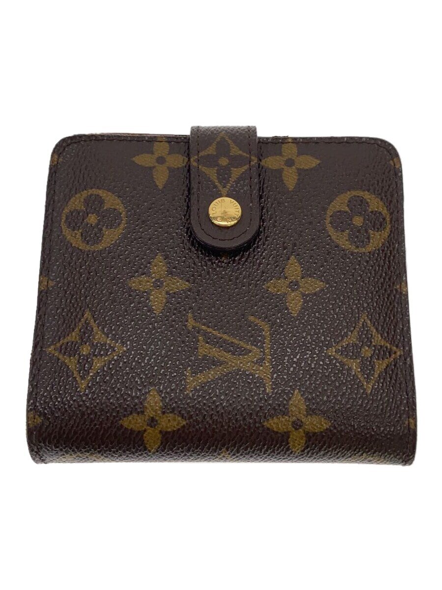【中古】LOUIS VUITTON◆コンパクト・ジップ_モノグラム・キャンバス_BRW/PVC/BRW/レディース【服飾雑貨他】