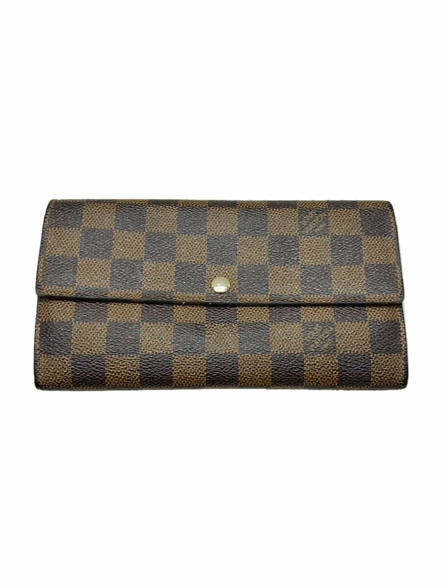【中古】LOUIS VUITTON◆1)ポルト・フォイユ・サラ_ダミエ・エベヌ_BRW/PVC/BRW/レディース【服飾雑貨他】