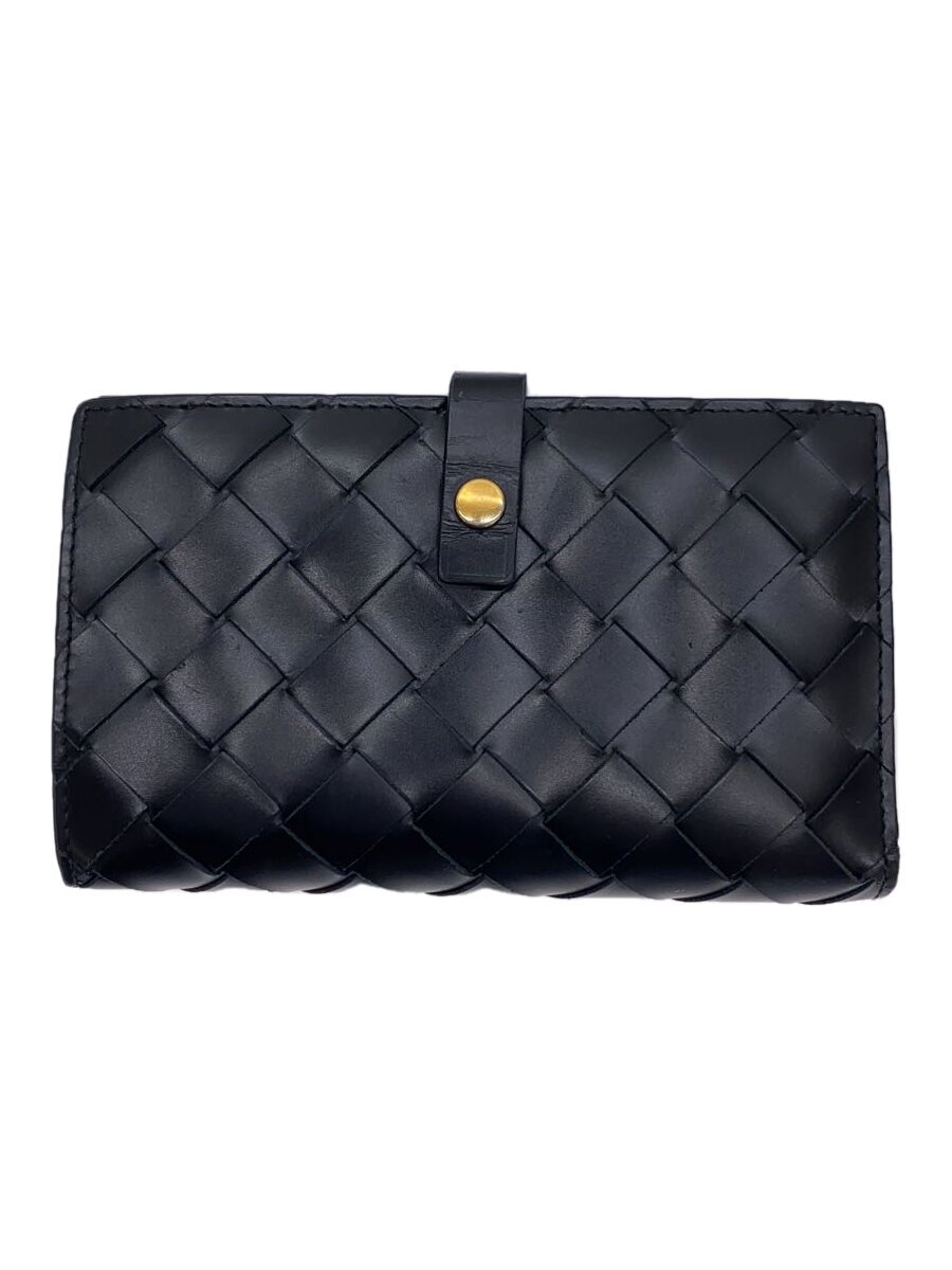 【中古】BOTTEGA VENETA◆2つ折り財布/イントレチャート/レザー/BLK/レディース/609070【服飾雑貨他】
