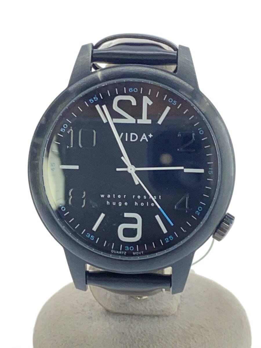 【中古】VIDA+◆クォーツ腕時計/アナログ/フェイクレザー/BLK/BLK【服飾雑貨他】