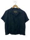 【中古】YOHJIYAMAMOTO+NOIR◆オープンカラー/半袖シャツ/2/シルク/BLK/総柄/NZ-B13-912【レディースウェア】
