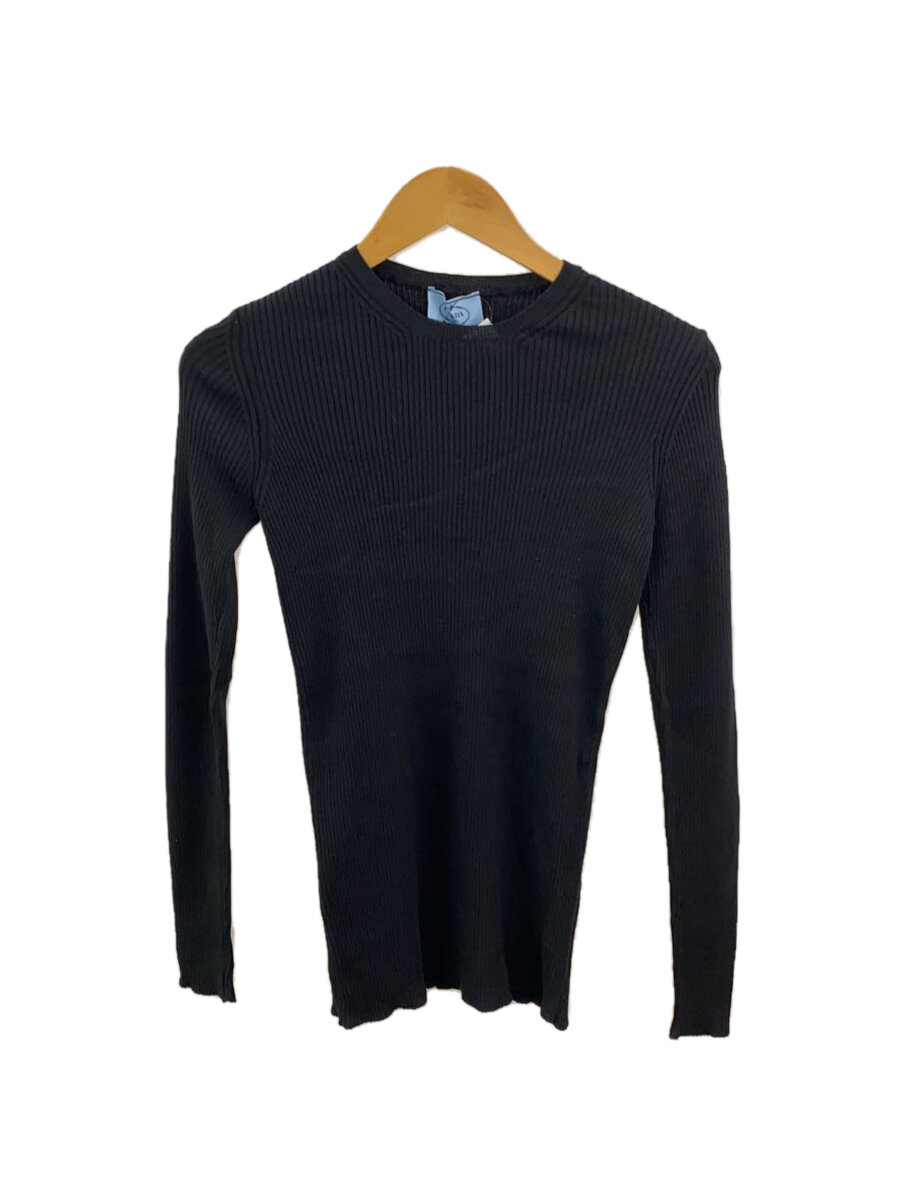 【中古】PRADA◆ニット・セーター(薄手)/42/コットン/BLK/無地/AMA2 2022 1759【レディースウェア】