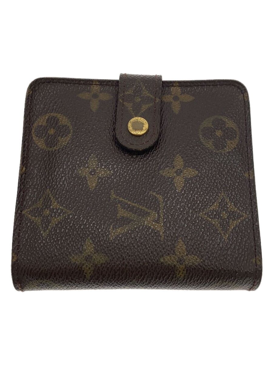 【中古】LOUIS VUITTON◆コンパクト・ジップ_モノグラム・キャンバス_BRW/PVC/BRW/レディース【服飾雑貨他】