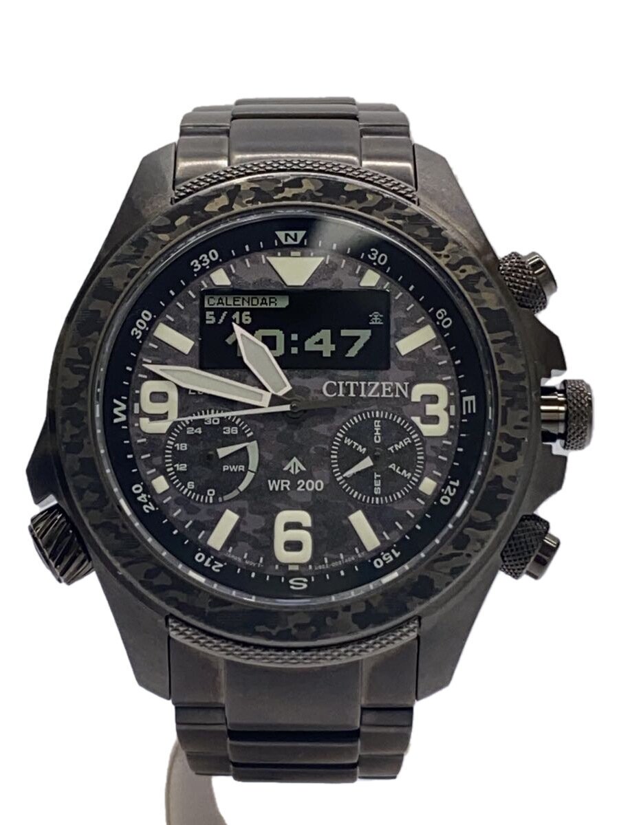 【中古】CITIZEN◆ソーラー腕時計/デジアナ/ステンレス/ブラック/シルバー/JV1008-63E/35th/プロマスター【服飾雑貨他】