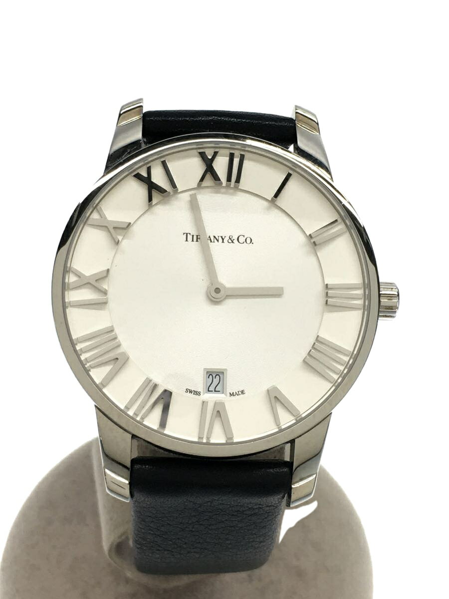 【中古】TIFFANY&Co.◆クォーツ腕時計/アナログ/レザー/WHT/BLK【服飾雑貨他】