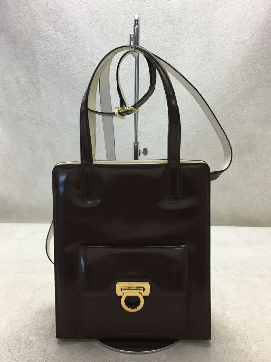 【中古】Salvatore Ferragamo◆ハンドバッグ/ガンチーニ/エナメル/BRW/AQ-216660【バッグ】