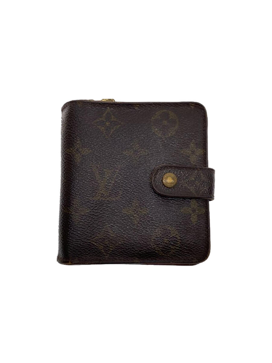【中古】LOUIS VUITTON◆コンパクト・ジップ_モノグラム・キャンバス_BRW/PVC/BRW/レディース【服飾雑貨他】