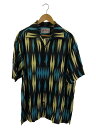 【中古】Aloha Blossom◆MINSA ARGYLE/オープンカラー半袖シャツ/46/レーヨン/ブラック/総柄【メンズウェア】