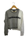 【中古】DSQUARED2◆クルーネックスウェット/MADE IN ITALY/ドッキングデザイン/アシンメトリー/XS/コットン/GRY【レディースウェア】