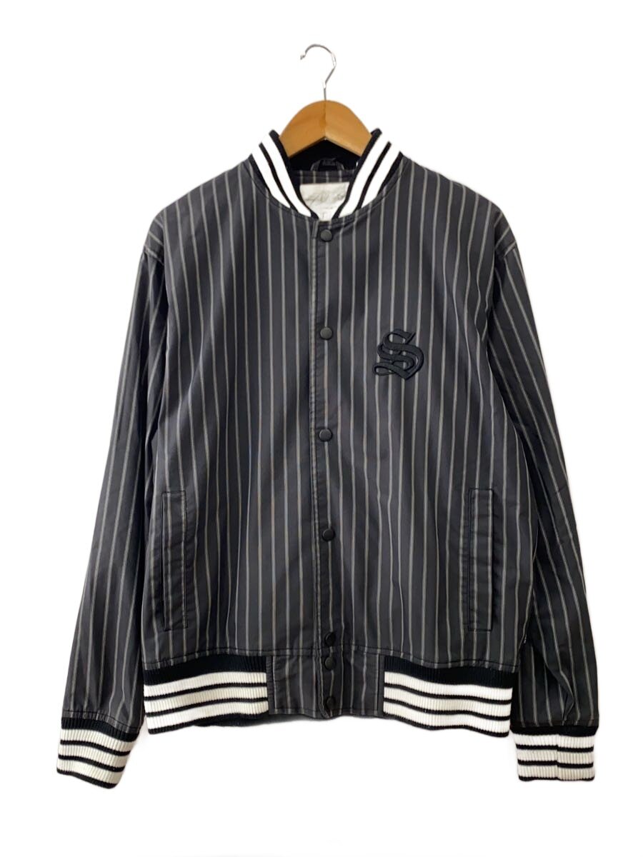 STUSSY◆ジャケット/M/コットン/BLK/ストライプ/00s/AUTENTIC GEAR//