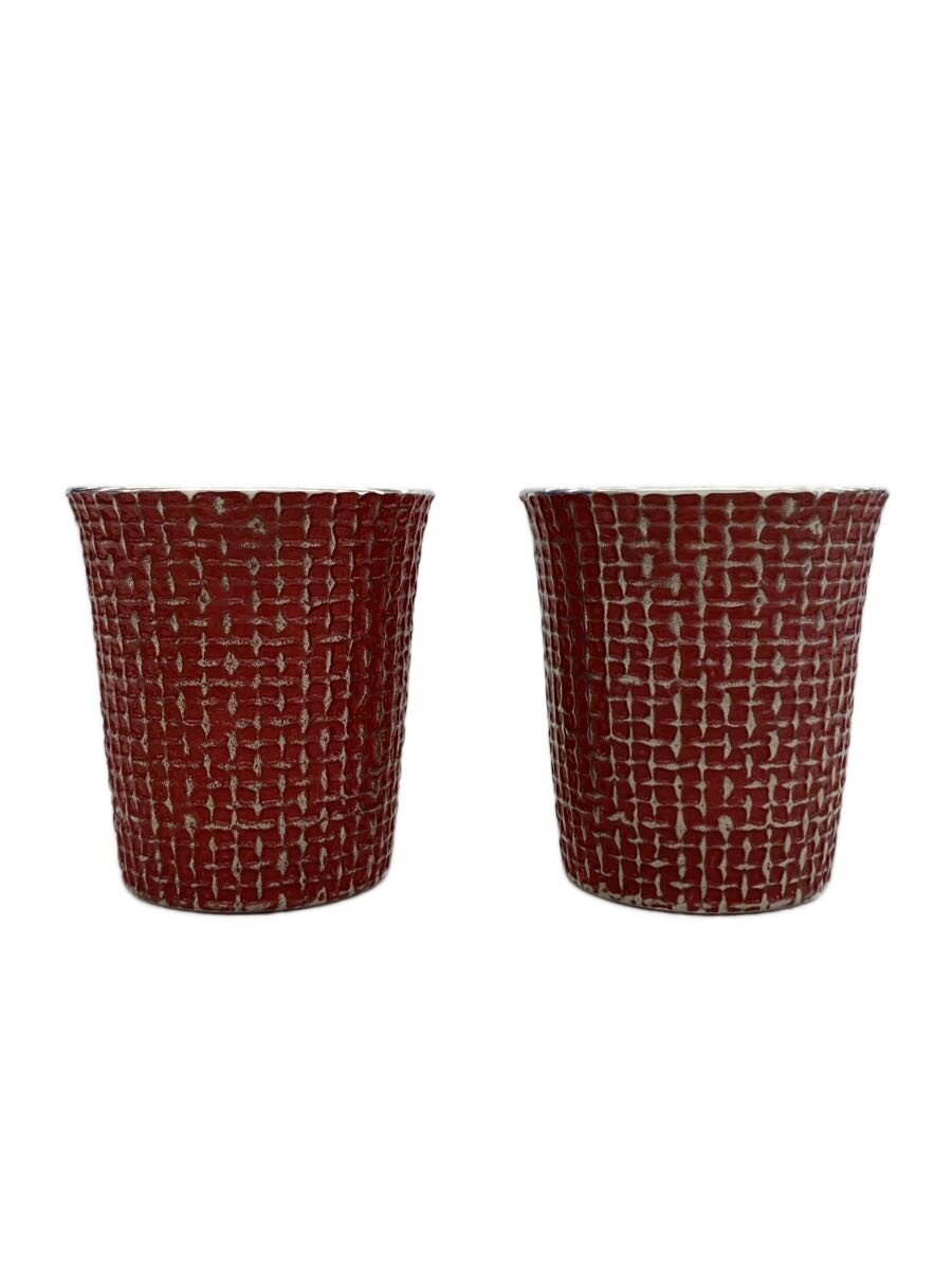 【中古】大阪錫器◆ぐい呑み/2点セット/みゆき 朱/錫製【キッチン用品】