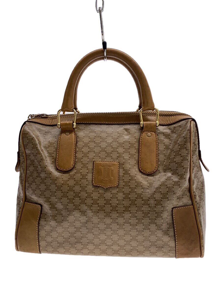 CELINE - 【中古】CELINE◆マカダムミニボストンバッグ/PVC/BEG【バッグ】