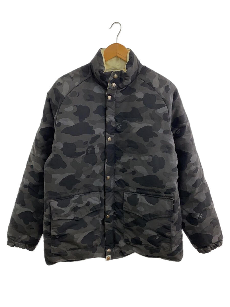 【中古】A BATHING APE◆ダウンジャケット/M/ナイロン/GRY/B W CAMO DOWN/裏面汚れ有【メンズウェア】