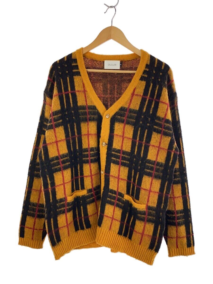【中古】CAL O LINE◆22AW/MOHAIR CARDIGAN/カーディガン(厚手)/XL/アクリル/YLW/チェック【メンズウェア】