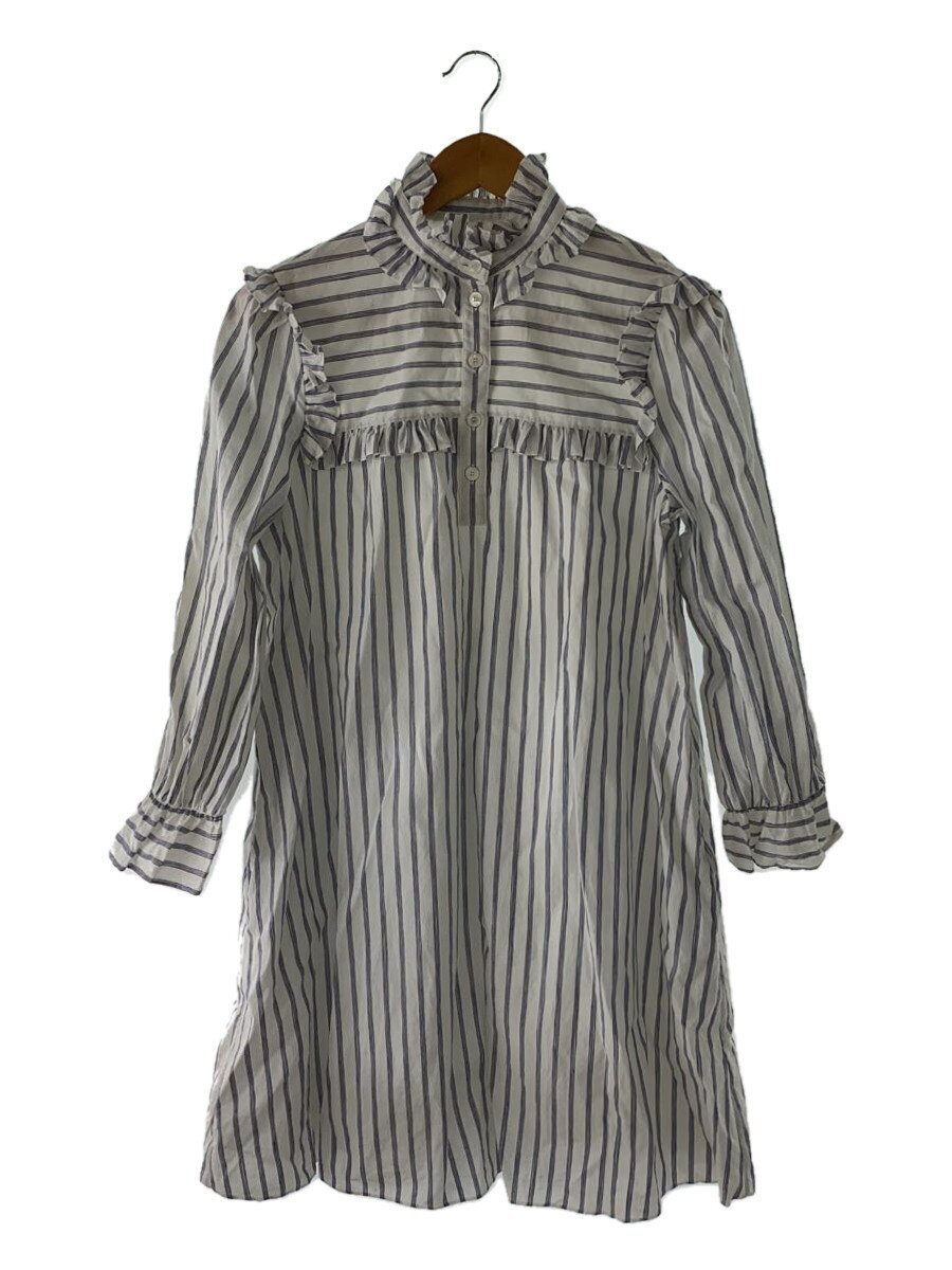 CELINE◆PRAIRIE FRILLED DRESS/長袖ワンピース/38/コットン/ストライプ/2R6580771