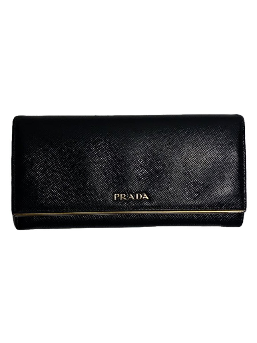 【中古】PRADA◆長財布/レザー/BLK/無地/メンズ/剥がれ有/【服飾雑貨他】