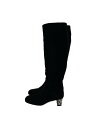 【中古】MIU MIU◆クリスタルヒール/ロングブーツ/35.5/BLK/スウェード【シューズ】