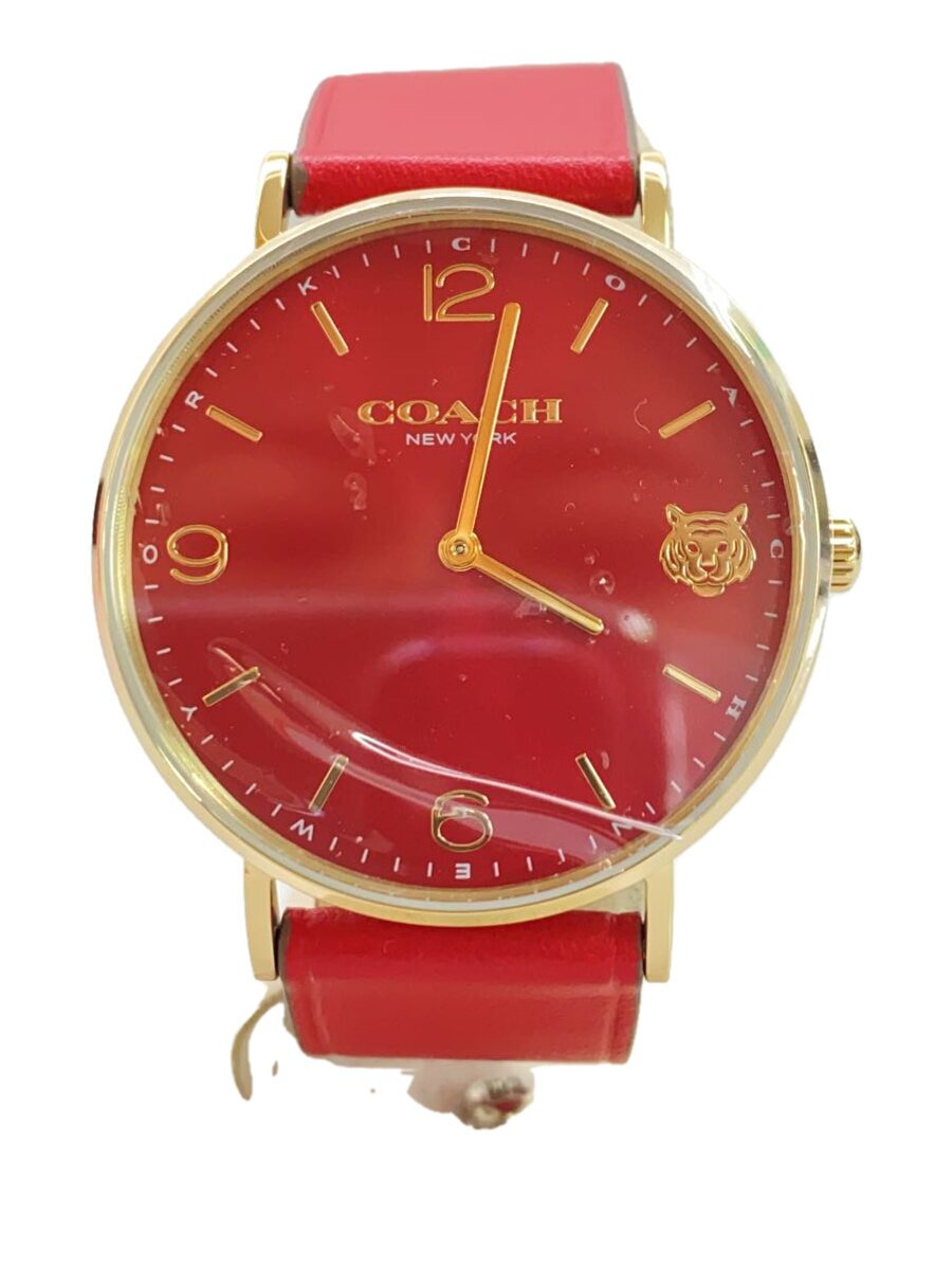 B, F, H, P, V - 【中古】COACH◆クォーツ腕時計/アナログ/レザー/RED/RED/14503867【服飾雑貨他】