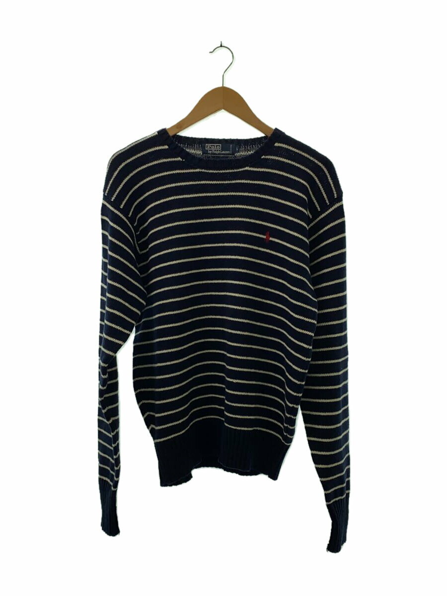 【中古】POLO RALPH LAUREN◆ニット・セーター(薄手)/L/コットン/NVY/ボーダー【メンズウェア】