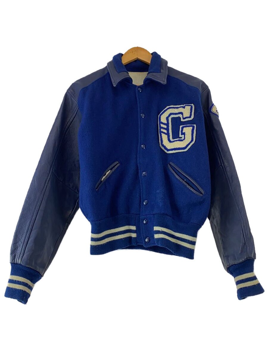 speedline◆Leather Sleeve Varsity Jacket/スタジャン/ワッペン/44/BLU