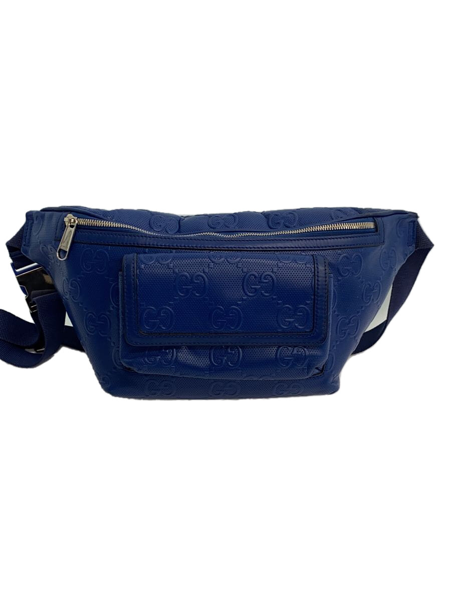 【中古】GUCCI◆ウエストバッグ/レザー/BLU/総柄/645093 1W3CJ 4122【バッグ】